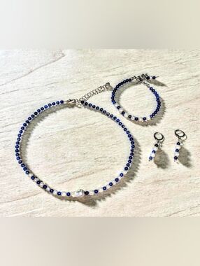 Lapis Lazuli With Pearls Jewelry Set